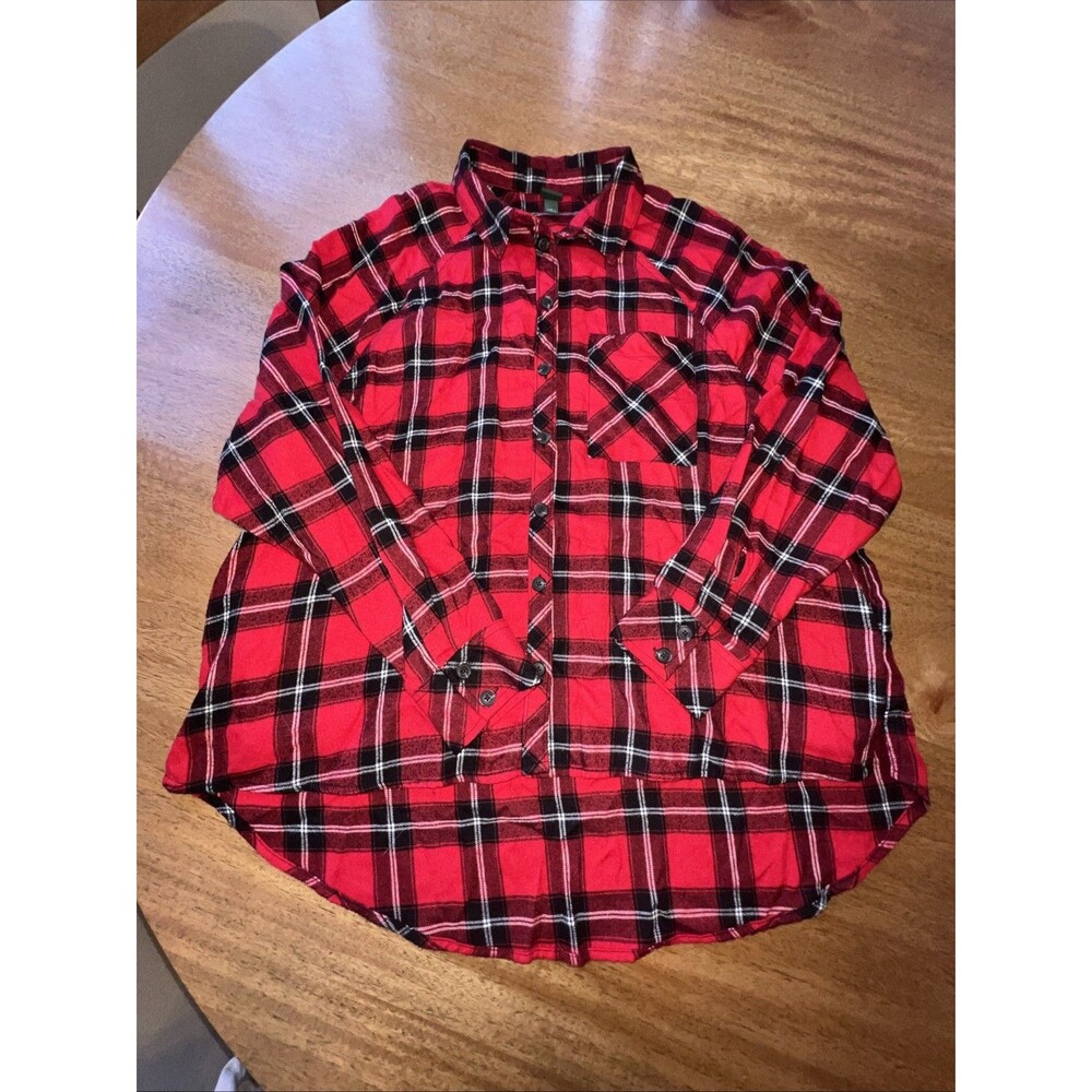 WILD FABLE Women's Red Plaid Soft Cotton Flannel Shirt Size Medium Long Sleeve‎